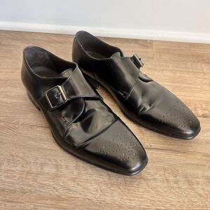 Bruno Magli Men's Black Leather Monk Strap Shoes Sz 10.5 M Made In Italy Coleman